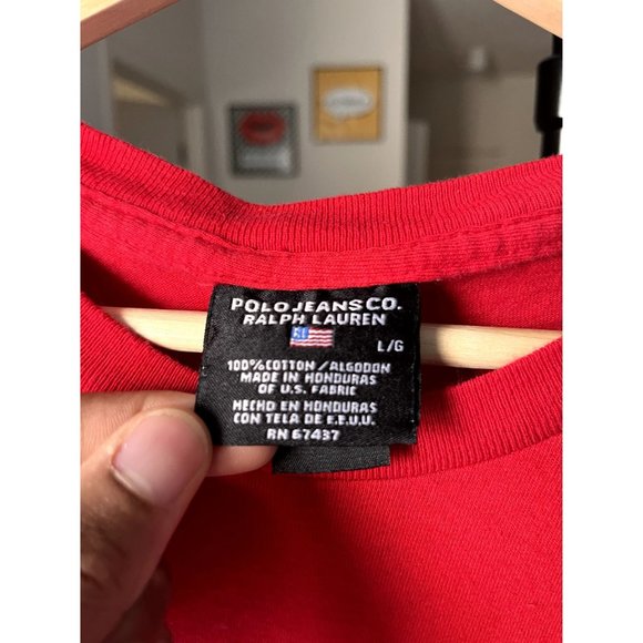 VINTAGE POLO JEANS RALPH LAUREN MENS T SHIRT SIZE LARGE 90S Y2K HYPE STREETWEAR - Picture 4 of 4